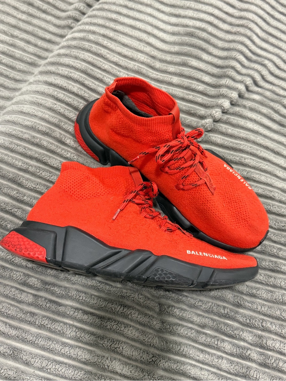 Balenciaga Red and Black Speed Trainer Sneakers